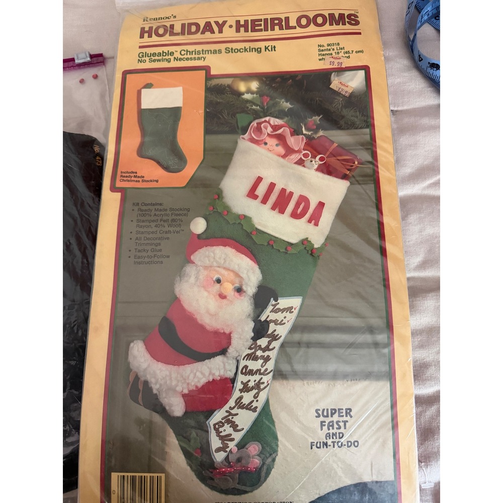 Vintage Rennoc Holiday Heirlooms Santa's List Christmas Stocking Kit No 90318